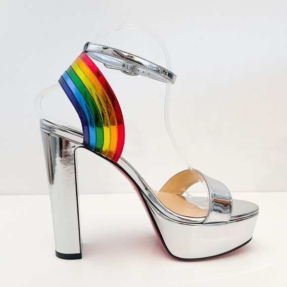 CHRISTIAN LOUBOUTIN Arkendisc Alta 130 metallic silver rainbow platform sandals - Picture 6 of 16